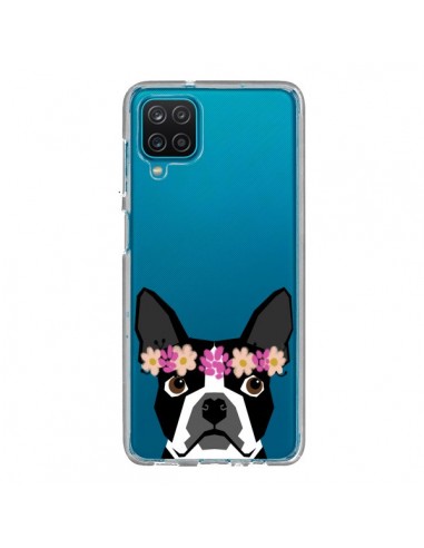 Coque Samsung Galaxy A12 et M12 Boston Terrier Fleurs Chien Transparente - Pet Friendly
