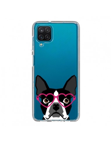 Coque Samsung Galaxy A12 et M12 Boston Terrier Lunettes Coeurs Chien Transparente - Pet Friendly