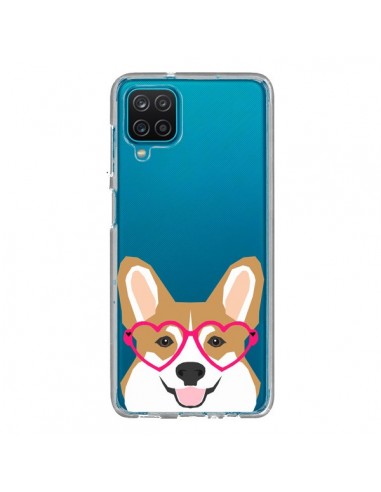 Coque Samsung Galaxy A12 et M12 Chien Marrant Lunettes Coeurs Transparente - Pet Friendly