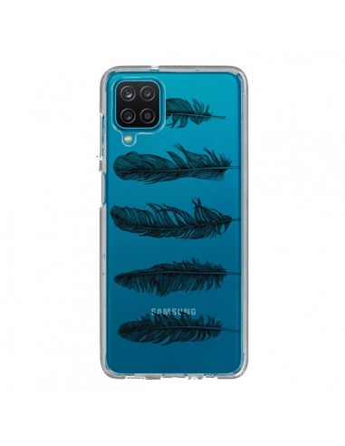 Coque Samsung Galaxy A12 et M12 Plume Feather Noir Transparente - Rachel Caldwell
