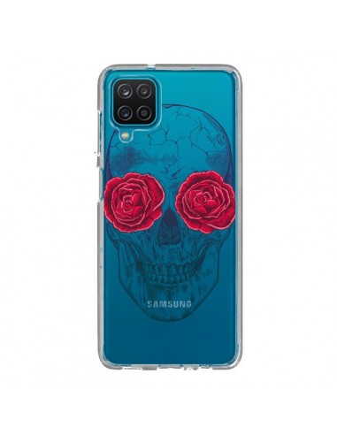 Coque Samsung Galaxy A12 et M12 Tête de Mort Rose Fleurs Transparente - Rachel Caldwell
