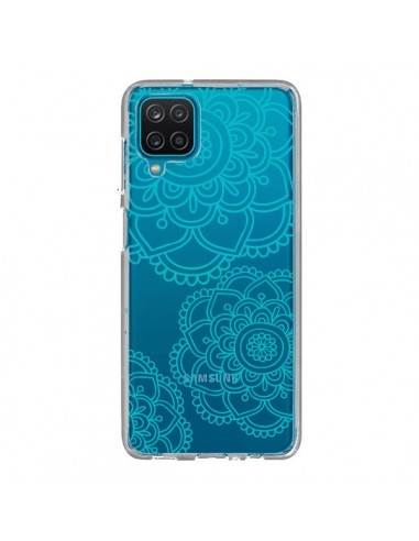 Coque Samsung Galaxy A12 et M12 Mandala Bleu Aqua Doodle Flower Transparente - Sylvia Cook