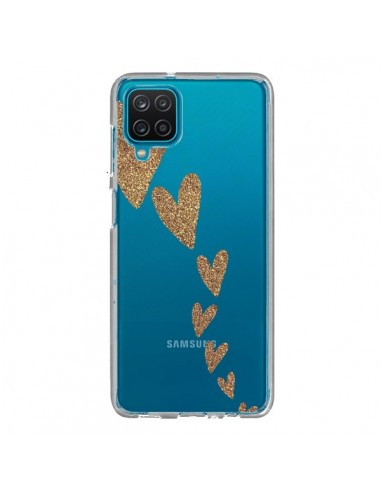 Coque Samsung Galaxy A12 et M12 Coeur Falling Gold Hearts Transparente - Sylvia Cook