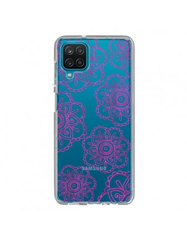 Coque Samsung Galaxy A12 et M12 Pink Doodle Flower Mandala Rose Fleur Transparente - Sylvia Cook