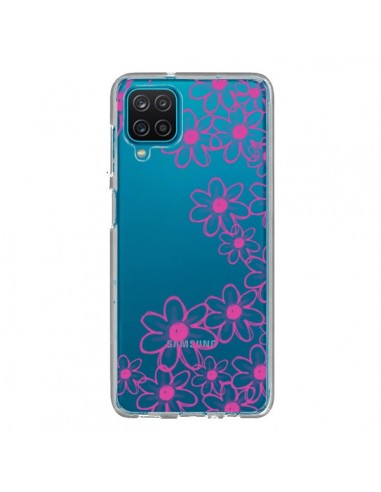 Coque Samsung Galaxy A12 et M12 Pink Flowers Fleurs Roses Transparente - Sylvia Cook