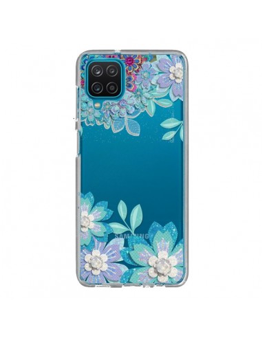 Coque Samsung Galaxy A12 et M12 Winter Flower Bleu, Fleurs d'Hiver Transparente - Sylvia Cook