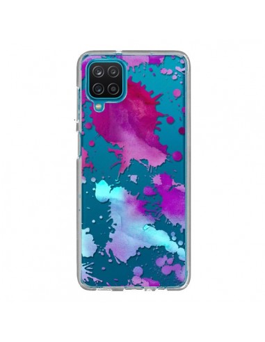 Coque Samsung Galaxy A12 et M12 Watercolor Splash Taches Bleu Violet Transparente - Sylvia Cook