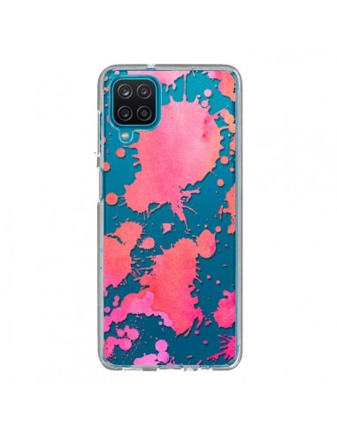 Coque Samsung Galaxy A12 et M12 Watercolor Splash Taches Rose Orange Transparente - Sylvia Cook