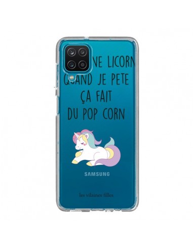 Coque Samsung Galaxy A12 et M12 Je suis une licorne, quand je pète ça fait du pop corn Transparente - Les Vilaines Filles