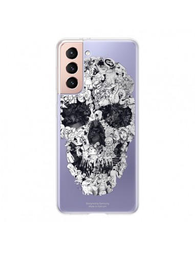 Coque Samsung Galaxy S21 5G Doodle Skull Dessin Tête de Mort Transparente - Ali Gulec