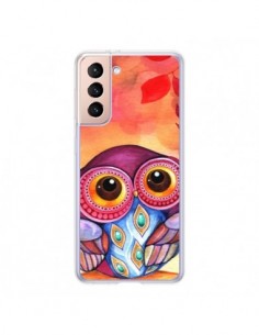 Coque Samsung Galaxy S21 5G Chouette Feuilles Automne -...
