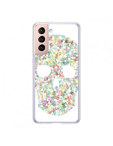 Coque Samsung Galaxy S21 5G Flower Skull Tête de Mort - AlekSia