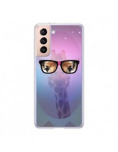 Coque Samsung Galaxy S21 5G Girafe Geek à Lunettes -...