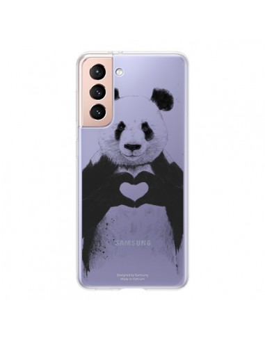 Coque Samsung Galaxy S21 5G Panda All You Need Is Love Transparente - Balazs Solti
