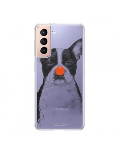 Coque Samsung Galaxy S21 5G Clown Bulldog Dog Chien Transparente - Balazs Solti