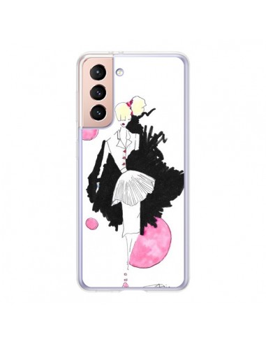 Coque Samsung Galaxy S21 5G Demoiselle Femme Fashion Mode Rose - Cécile