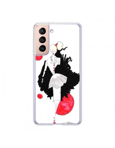 Coque Samsung Galaxy S21 5G Demoiselle Femme Fashion Mode Rouge - Cécile