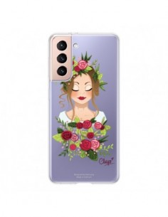 Coque Samsung Galaxy S21 5G Femme Closed Eyes Fleurs...