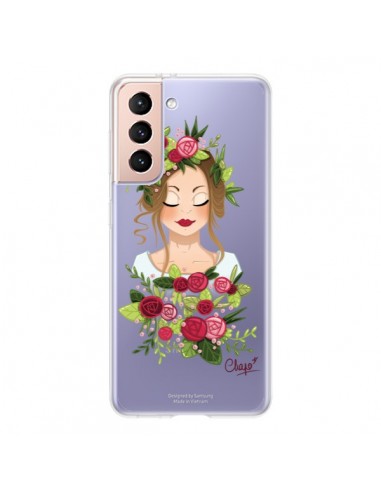 Coque Samsung Galaxy S21 5G Femme Closed Eyes Fleurs Transparente - Chapo