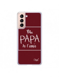 Coque Samsung Galaxy S21 5G Elu Papa de l'Année Rouge...