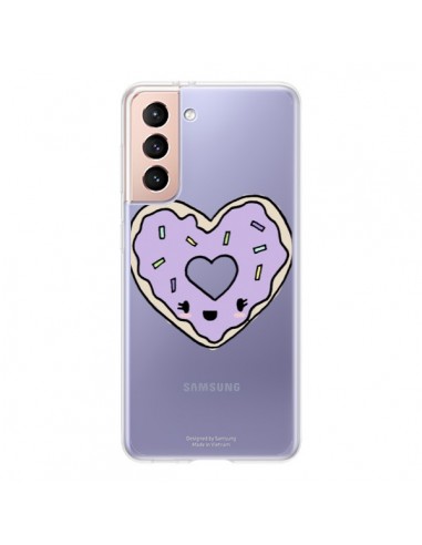 Coque Samsung Galaxy S21 5G Donuts Heart Coeur Violet Transparente - Claudia Ramos