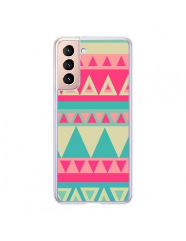 Coque Samsung Galaxy S21 5G Azteque Rose Vert - Eleaxart