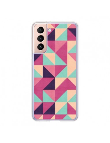 Coque Samsung Galaxy S21 5G Azteque Triangle Rose Vert - Eleaxart