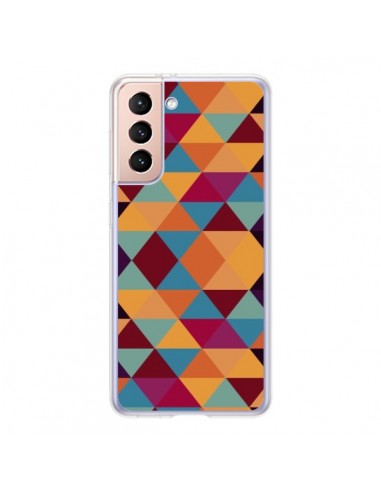 Coque Samsung Galaxy S21 5G Azteque Triangle Orange - Eleaxart