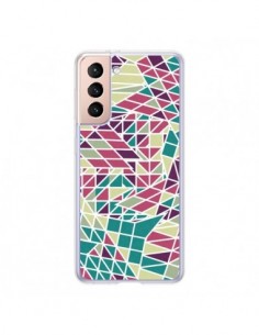 Coque Samsung Galaxy S21 5G Azteque Triangles Vert Violet...