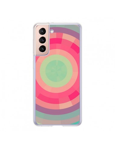 Coque Samsung Galaxy S21 5G Spirale de Couleurs Rose Vert - Eleaxart