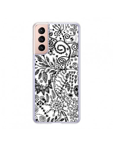 Coque Samsung Galaxy S21 5G Azteque Blanc et Noir - Eleaxart