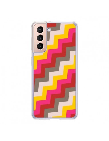 Coque Samsung Galaxy S21 5G Lignes Triangle Azteque Rose Rouge - Eleaxart