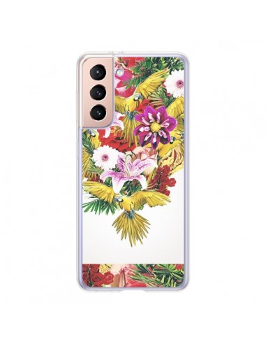 Coque Samsung Galaxy S21 5G Parrot Floral Perroquet Fleurs - Eleaxart
