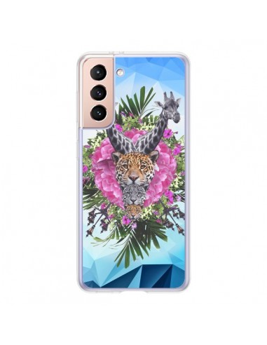 Coque Samsung Galaxy S21 5G Girafes Lion Tigre Jungle - Eleaxart