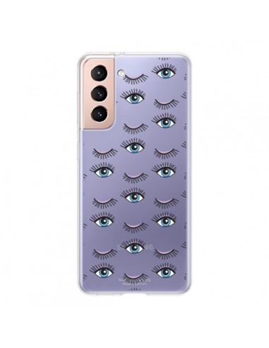 Coque Samsung Galaxy S21 5G Eyes Oeil Yeux Bleus Mosaïque Transparente -  Léa Clément