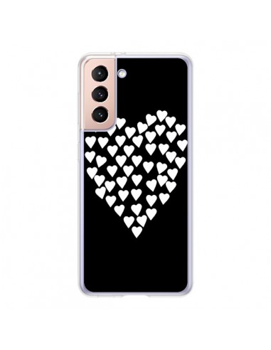 Coque Samsung Galaxy S21 5G Coeur en coeurs blancs - Project M