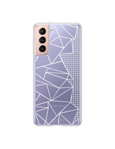 Coque Samsung Galaxy S21 5G Lignes Grilles Side Grid Abstract Blanc Transparente - Project M