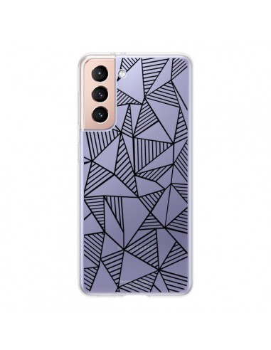 Coque Samsung Galaxy S21 5G Lignes Grilles Triangles Grid Abstract Noir Transparente - Project M