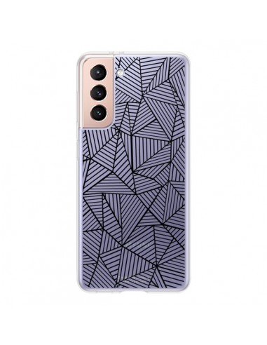 Coque Samsung Galaxy S21 5G Lignes Grilles Triangles Full Grid Abstract Noir Transparente - Project M