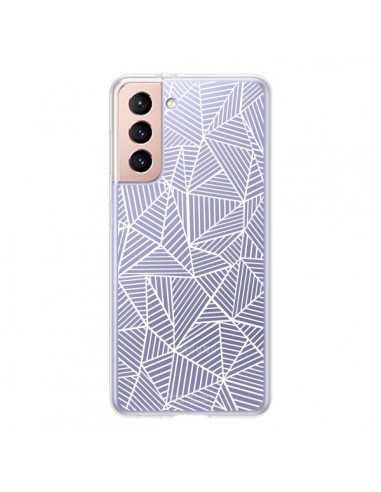 Coque Samsung Galaxy S21 5G Lignes Grilles Triangles Full Grid Abstract Blanc Transparente - Project M