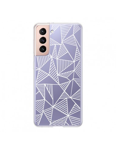 Coque Samsung Galaxy S21 5G Lignes Grilles Triangles Grid Abstract Blanc Transparente - Project M