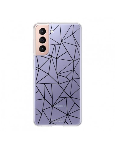 Coque Samsung Galaxy S21 5G Lignes Triangles Grid Abstract Noir Transparente - Project M
