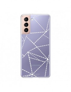 Coque Samsung Galaxy S21 5G Lignes Points Abstract Blanc...