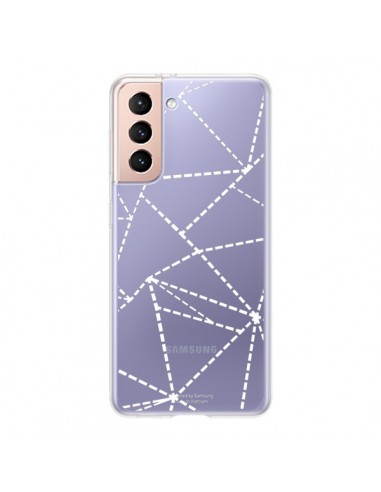 Coque Samsung Galaxy S21 5G Lignes Points Abstract Blanc Transparente - Project M