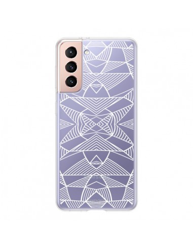 Coque Samsung Galaxy S21 5G Lignes Miroir Grilles Triangles Grid Abstract Blanc Transparente - Project M