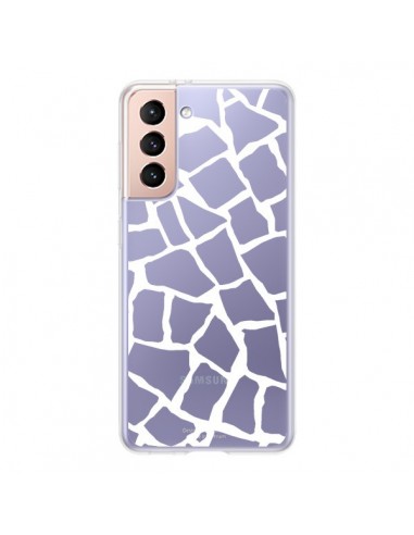 Coque Samsung Galaxy S21 5G Girafe Mosaïque Blanc Transparente - Project M