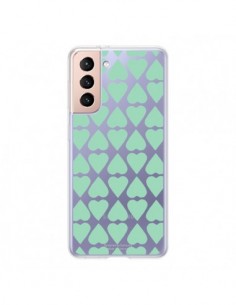 Coque Samsung Galaxy S21 5G Coeurs Heart Mint Bleu Vert...