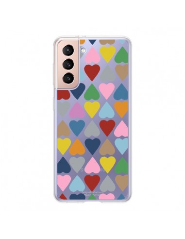 Coque Samsung Galaxy S21 5G Coeurs Heart Couleur Transparente - Project M