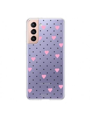 Coque Samsung Galaxy S21 5G Point Coeur Rose Pin Point Heart Transparente - Project M