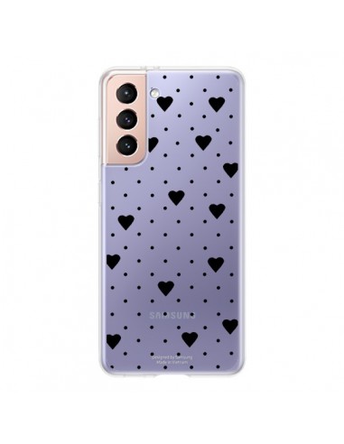 Coque Samsung Galaxy S21 5G Point Coeur Noir Pin Point Heart Transparente - Project M